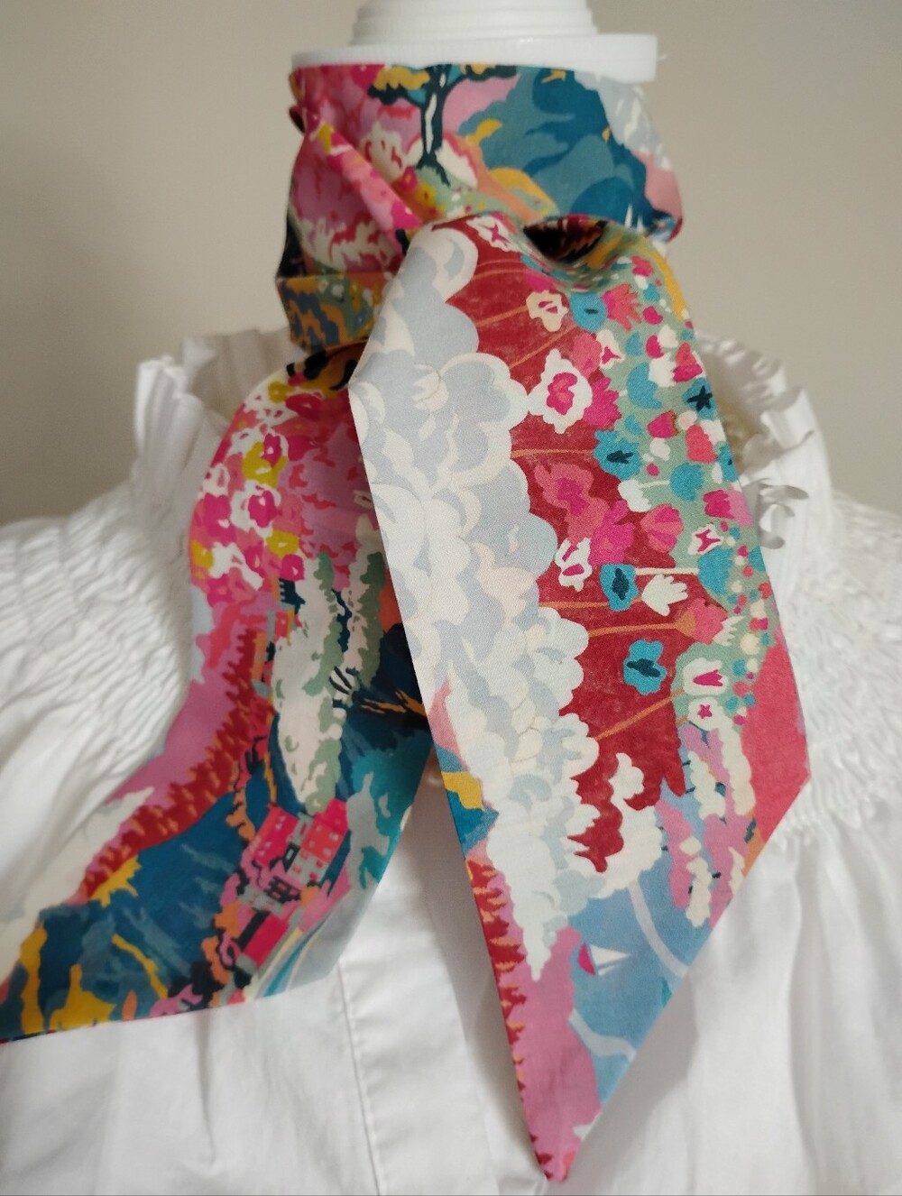 Liberty Art Fabric Tana Lawn Skinny Scarf Coastal Landscape Colorful Bespoke